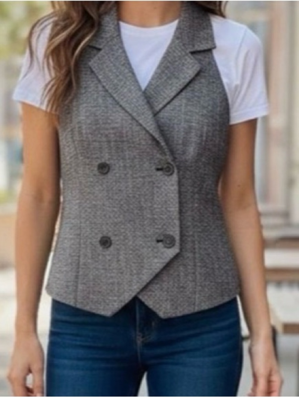 Worthington Gray Double-Breasted Sleeveless Halter Vest new with tags